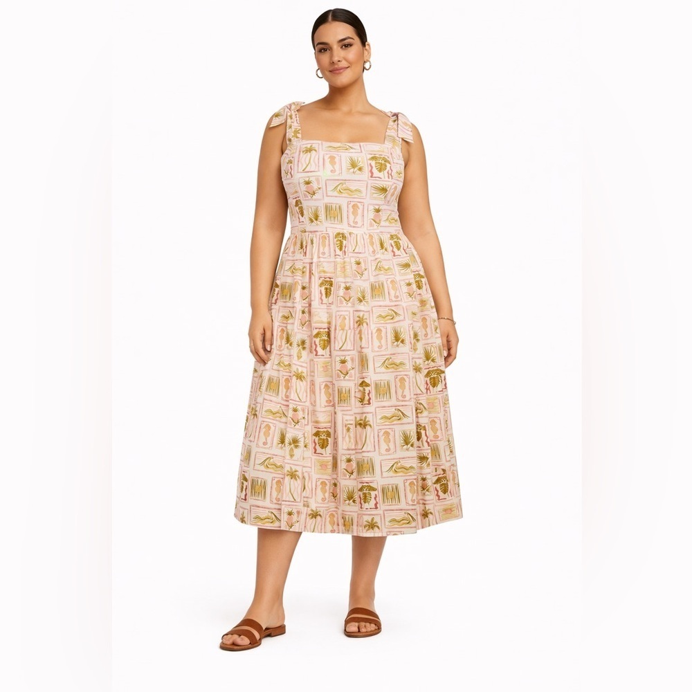 City Chic Leila Plus Size Tropical Print Tie Strap Midi Dress Sz 20W